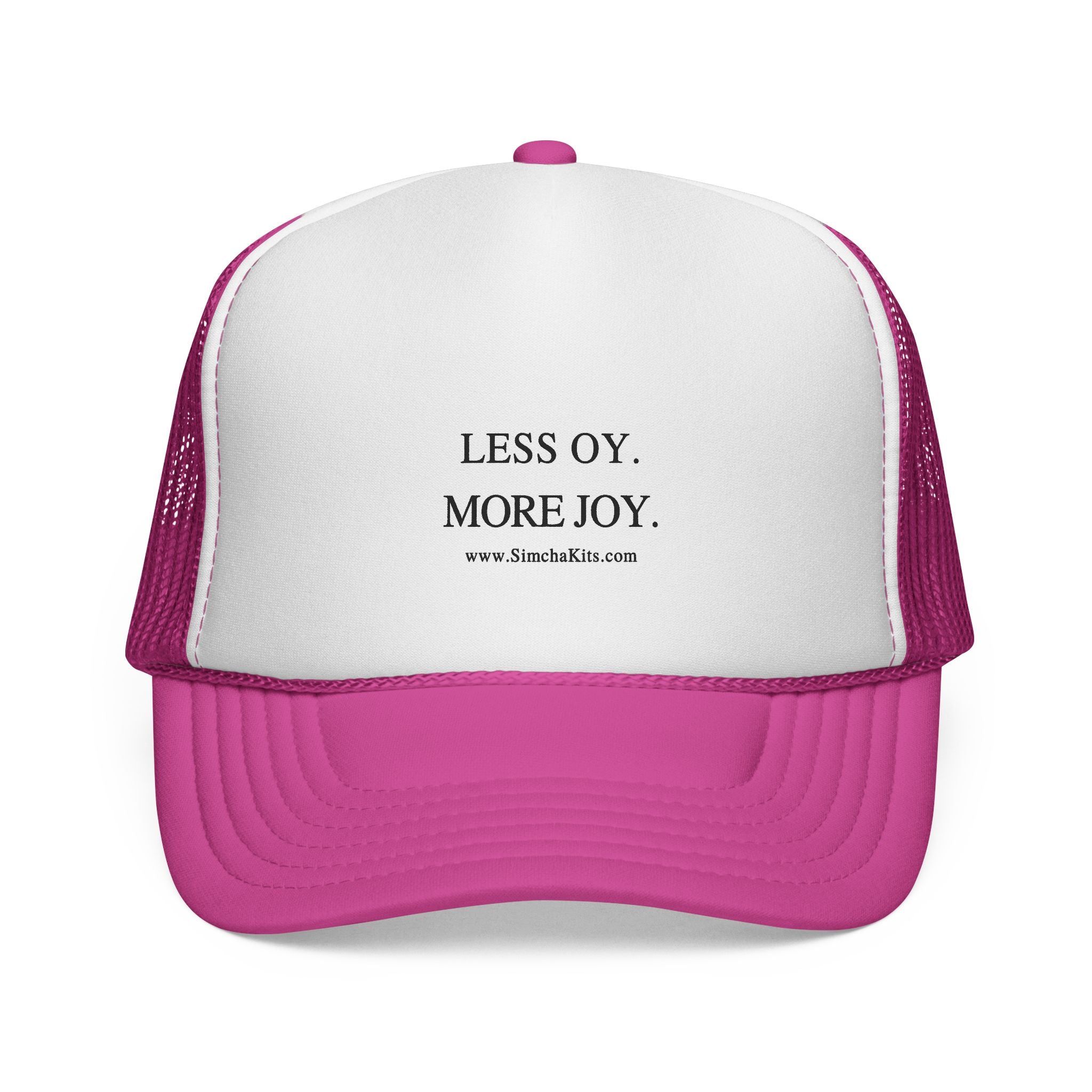 Less Oy More Joy trucker cap | minimalist text hat, Jewish humor
