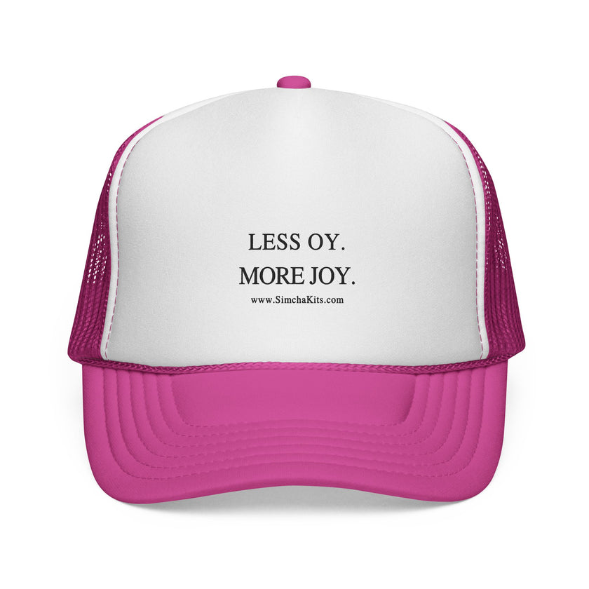 Less Oy More Joy trucker cap | minimalist text hat, Jewish humor
