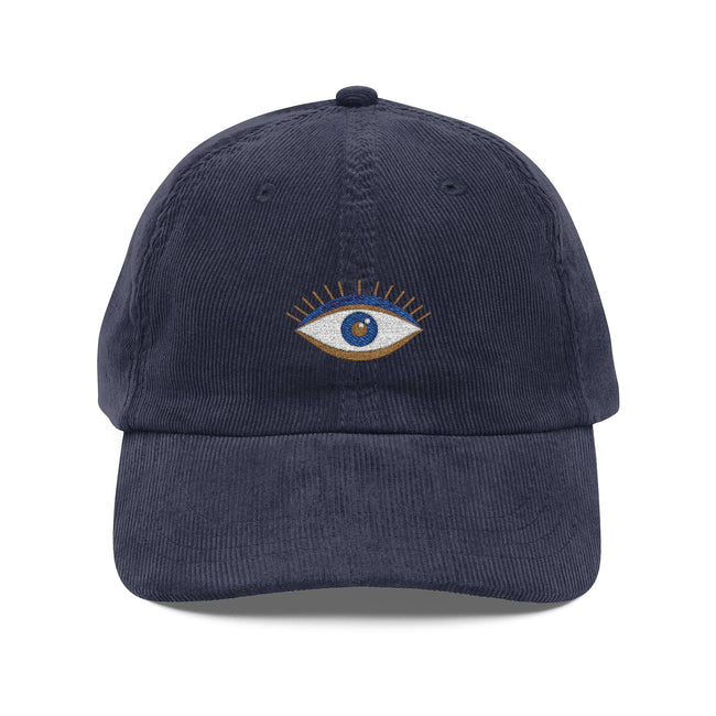 Good Vibes Embroidered Corduroy Cap, Evil Eye Good Energy Hat