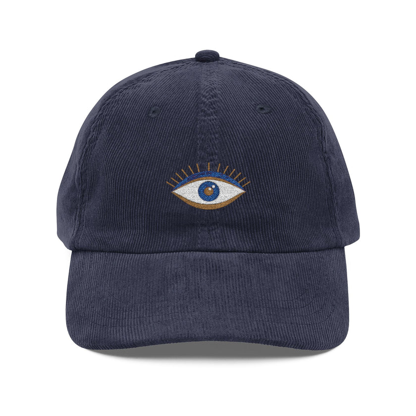 Good Vibes Embroidered Corduroy Cap, Evil Eye Good Energy Hat