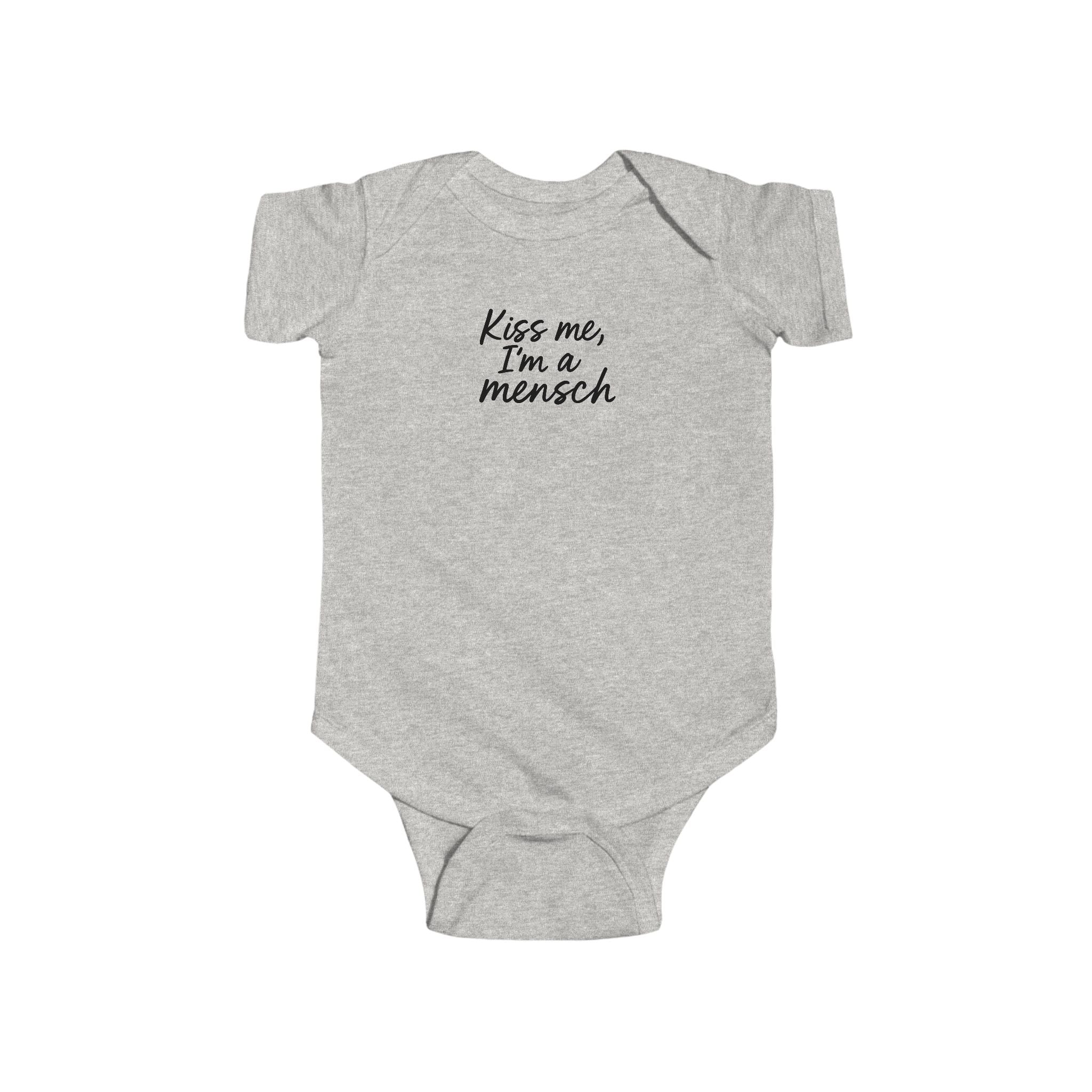 Kiss Me I'm a Mensch Bodysuit | Infant One-Piece, Jewish humor, Hanukkah gift idea