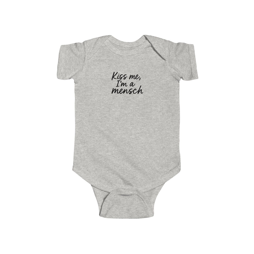 Kiss Me I'm a Mensch Bodysuit | Infant One-Piece, Jewish humor, Hanukkah gift idea