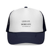 Less Oy More Joy trucker cap | minimalist text hat, Jewish humor