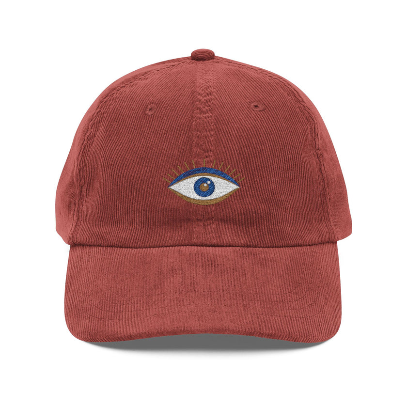 Good Vibes Embroidered Corduroy Cap, Evil Eye Good Energy Hat
