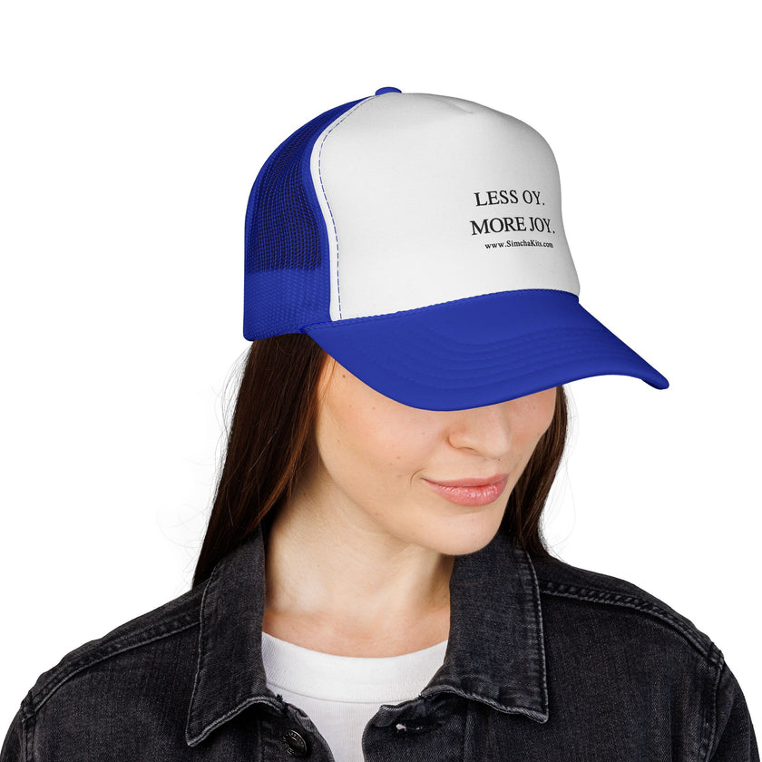 Less Oy More Joy trucker cap | minimalist text hat, Jewish humor