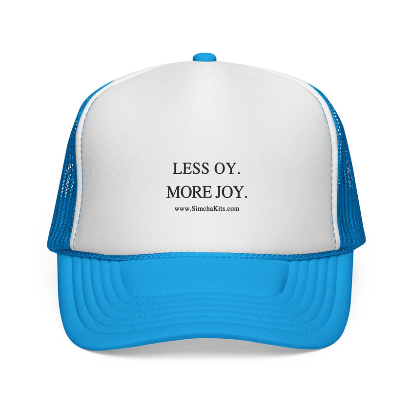 Less Oy More Joy trucker cap | minimalist text hat, Jewish humor