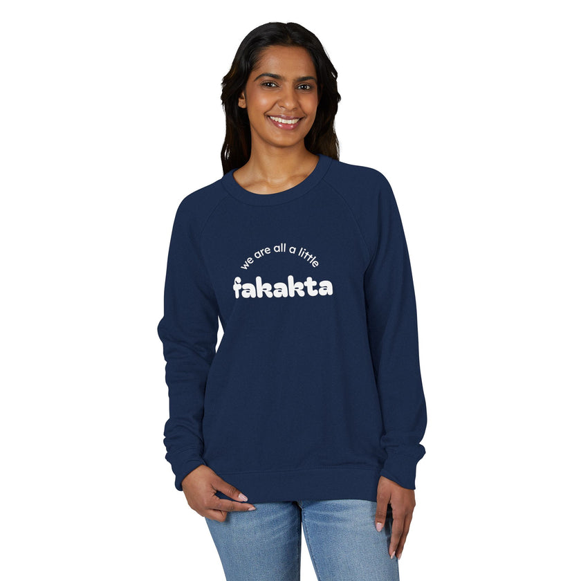 Fakakta Crewneck Sweatshirt, Cozy Unisex Raglan, Relaxed Casual Style, Great gift, Yiddish humor