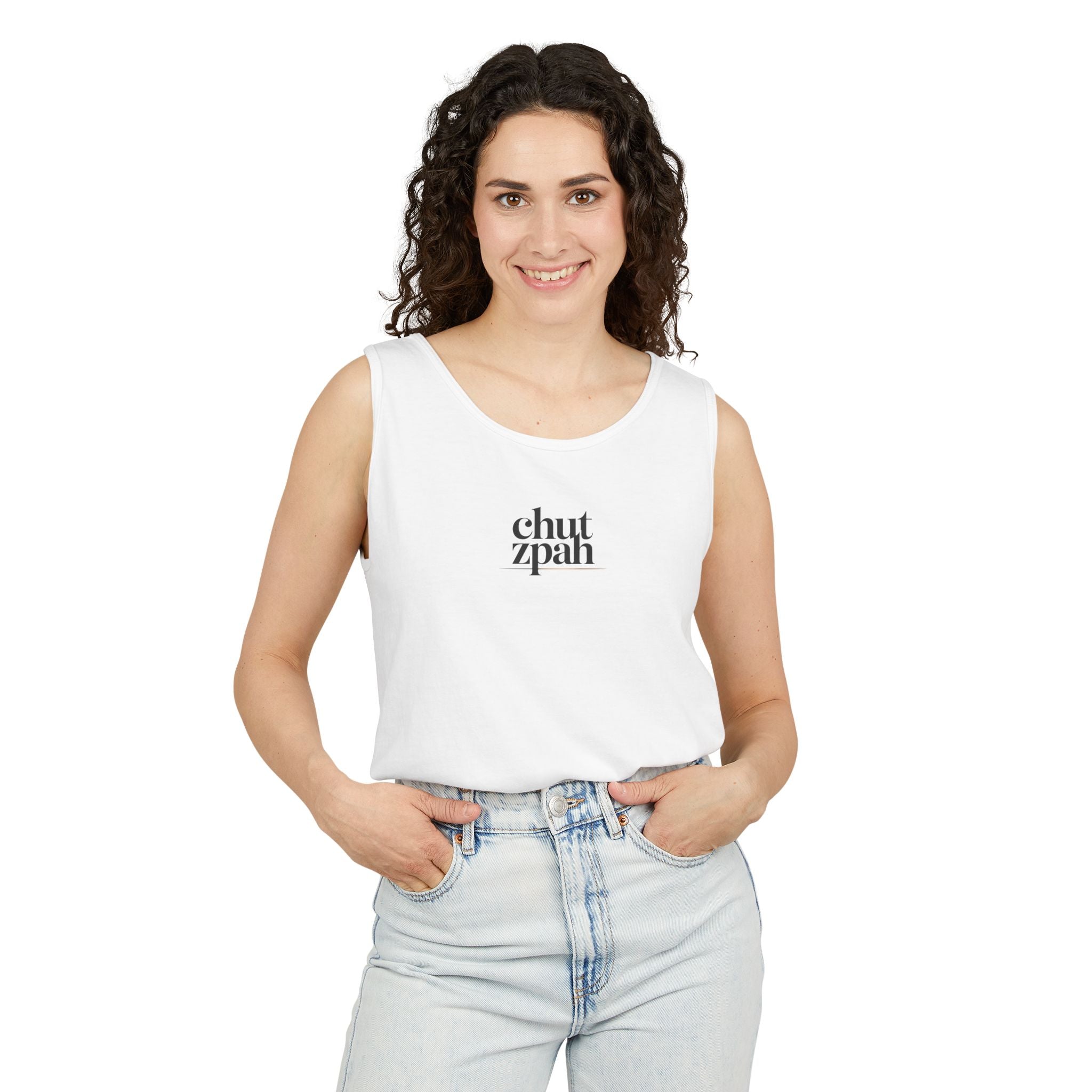 Chutzpah Unisex Garment-Dyed Tank Top, Funny Tank Top, Summer Apparel, Gift for Friends, Casual Wear, Beach Day