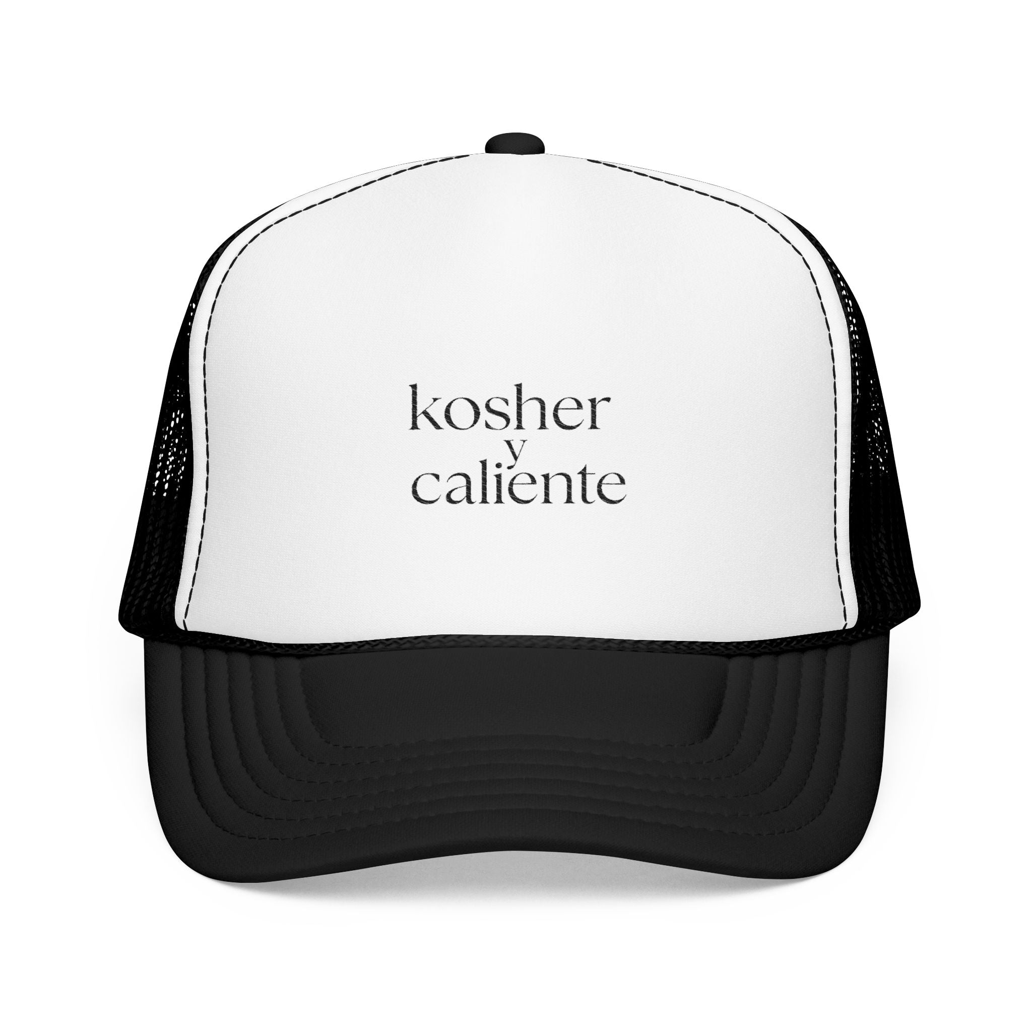 Embroidered Foam Trucker Hat, Kosher y caliente Jewish Latinx Latina Latino Judaica Hanukkah gift, Mesh Cap, Embroidered Baseball Cap, Funny