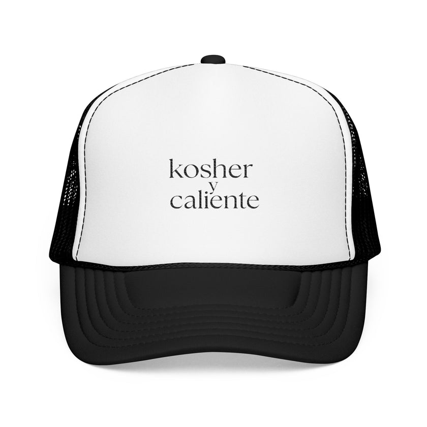 Embroidered Foam Trucker Hat, Kosher y caliente Jewish Latinx Latina Latino Judaica Hanukkah gift, Mesh Cap, Embroidered Baseball Cap, Funny