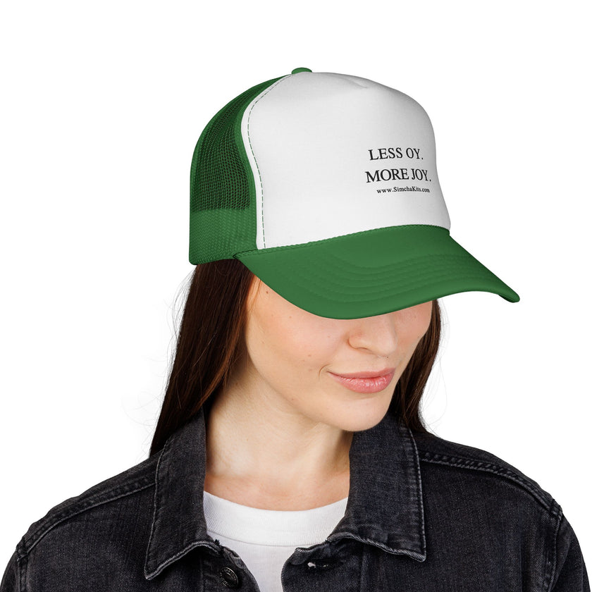 Less Oy More Joy trucker cap | minimalist text hat, Jewish humor