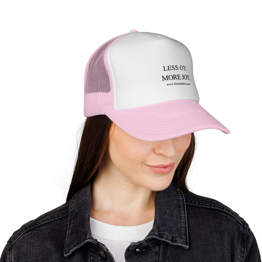 Less Oy More Joy trucker cap | minimalist text hat, Jewish humor