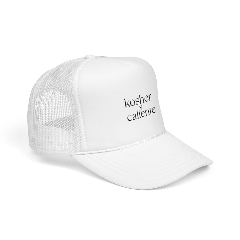 Embroidered Foam Trucker Hat, Kosher y caliente Jewish Latinx Latina Latino Judaica Hanukkah gift, Mesh Cap, Embroidered Baseball Cap, Funny