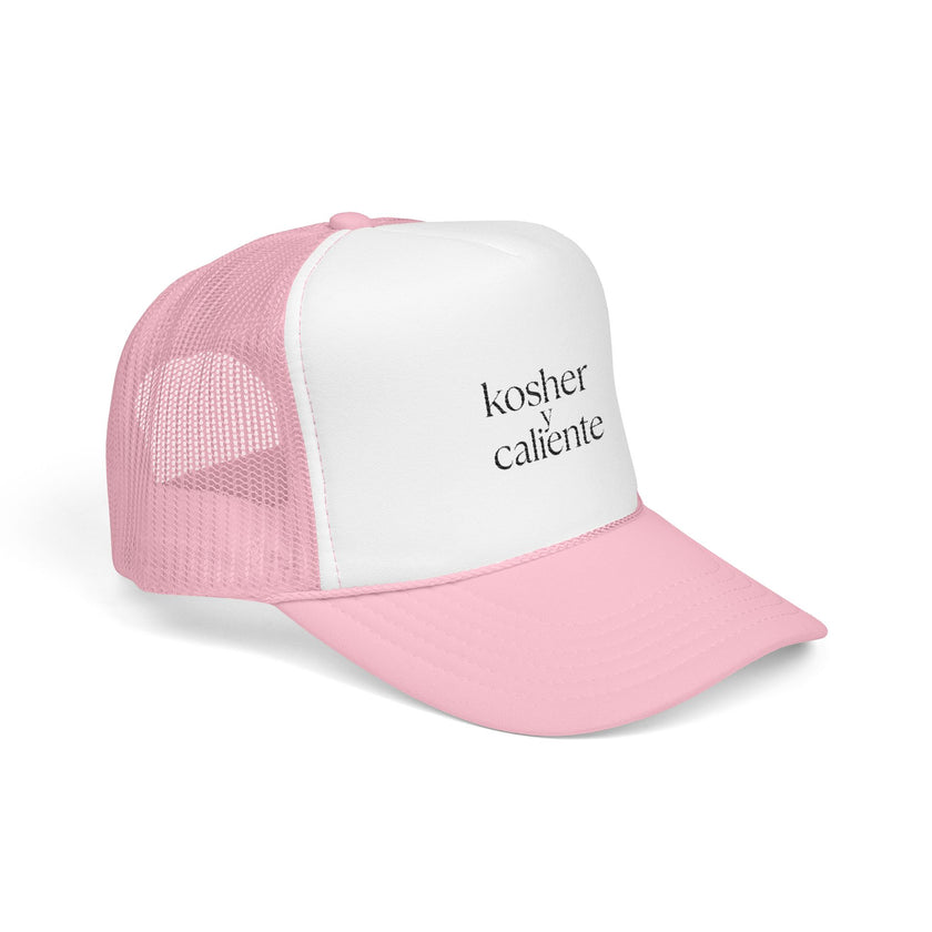 Embroidered Foam Trucker Hat, Kosher y caliente Jewish Latinx Latina Latino Judaica Hanukkah gift, Mesh Cap, Embroidered Baseball Cap, Funny