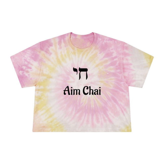 Women's Aim Chai Tie-Dye Crop Tee, Bohemian Tee, Jewish Humor, Yiddish Humor, Hanukkah Shirt