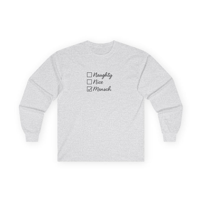 Naughty Nice Mensch checklist Long Sleeve Tee | Holiday Hanukkah Jewish