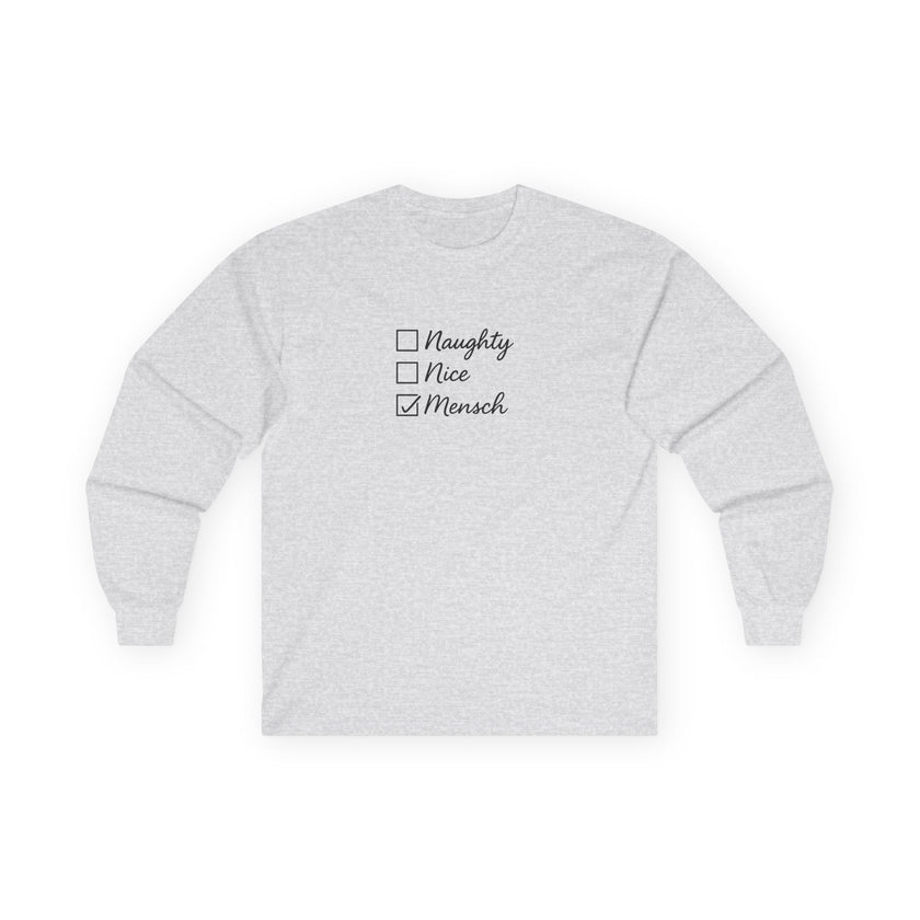 Naughty Nice Mensch checklist Long Sleeve Tee | Holiday Hanukkah Jewish