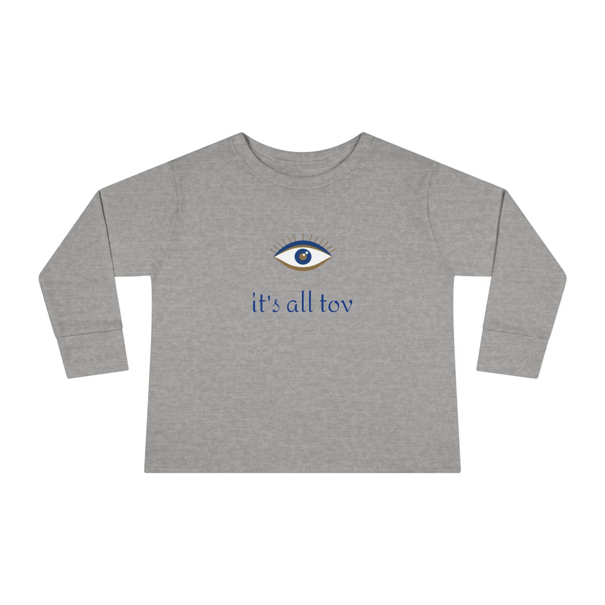 Positive Energy Toddler Long Sleeve Tee with Evil Eye Design, Good Vibes Shirt for Kids, Jewish Christian Clothing, Religious Toddler Top