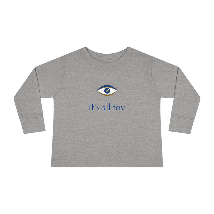 Positive Energy Toddler Long Sleeve Tee with Evil Eye Design, Good Vibes Shirt for Kids, Jewish Christian Clothing, Religious Toddler Top