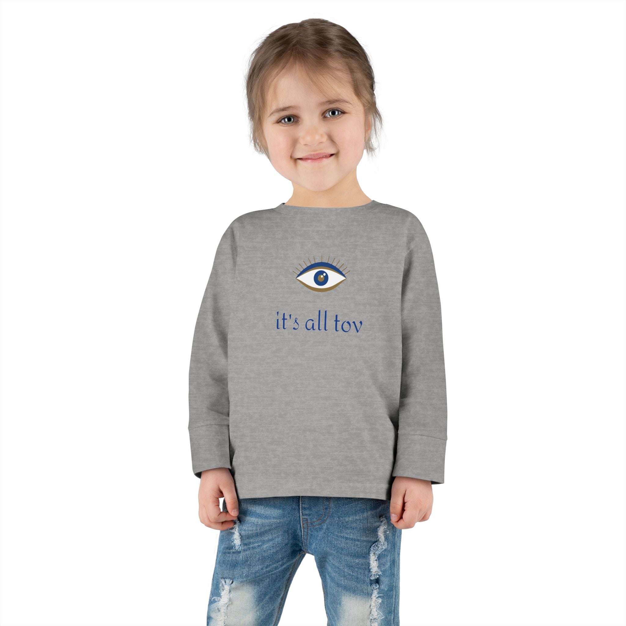 Positive Energy Toddler Long Sleeve Tee with Evil Eye Design, Good Vibes Shirt for Kids, Jewish Christian Clothing, Religious Toddler Top