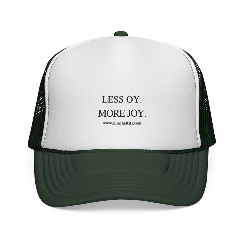 Less Oy More Joy trucker cap | minimalist text hat, Jewish humor