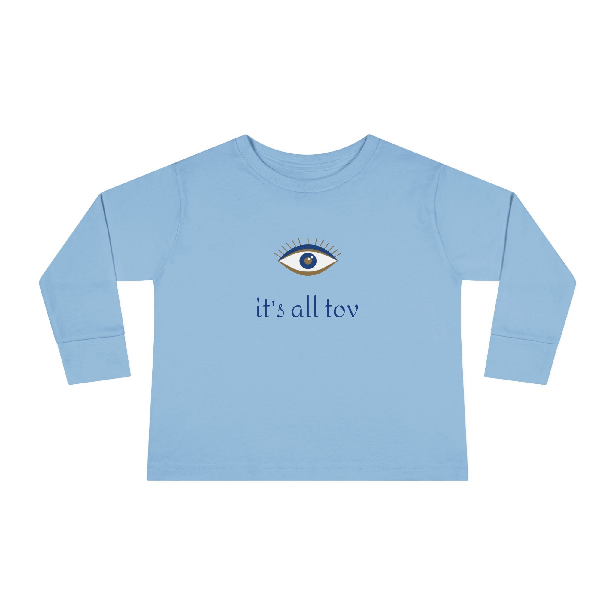 Positive Energy Toddler Long Sleeve Tee with Evil Eye Design, Good Vibes Shirt for Kids, Jewish Christian Clothing, Religious Toddler Top