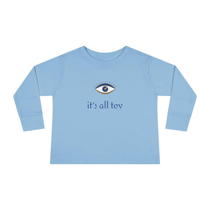 Positive Energy Toddler Long Sleeve Tee with Evil Eye Design, Good Vibes Shirt for Kids, Jewish Christian Clothing, Religious Toddler Top