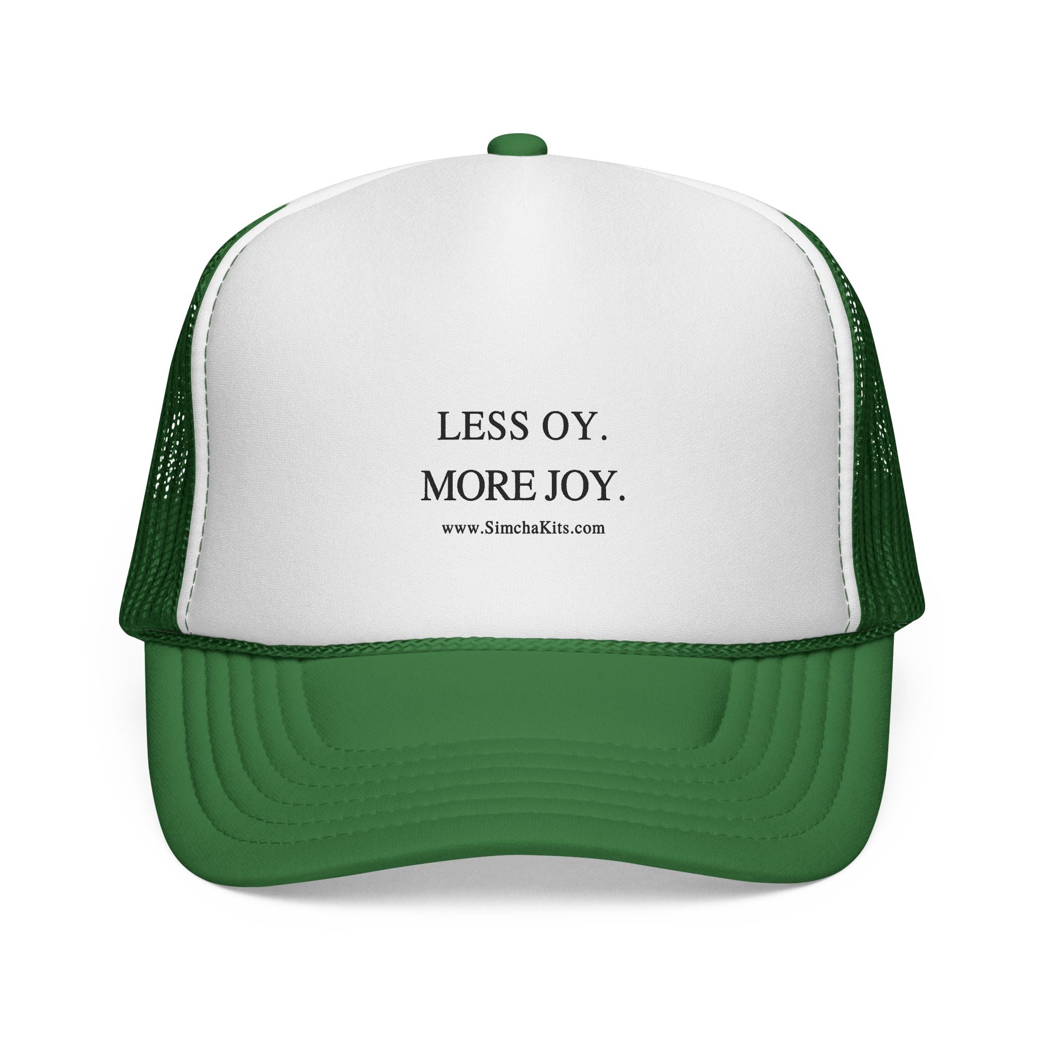 Less Oy More Joy trucker cap | minimalist text hat, Jewish humor