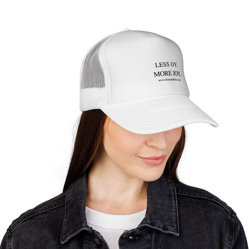 Less Oy More Joy trucker cap | minimalist text hat, Jewish humor