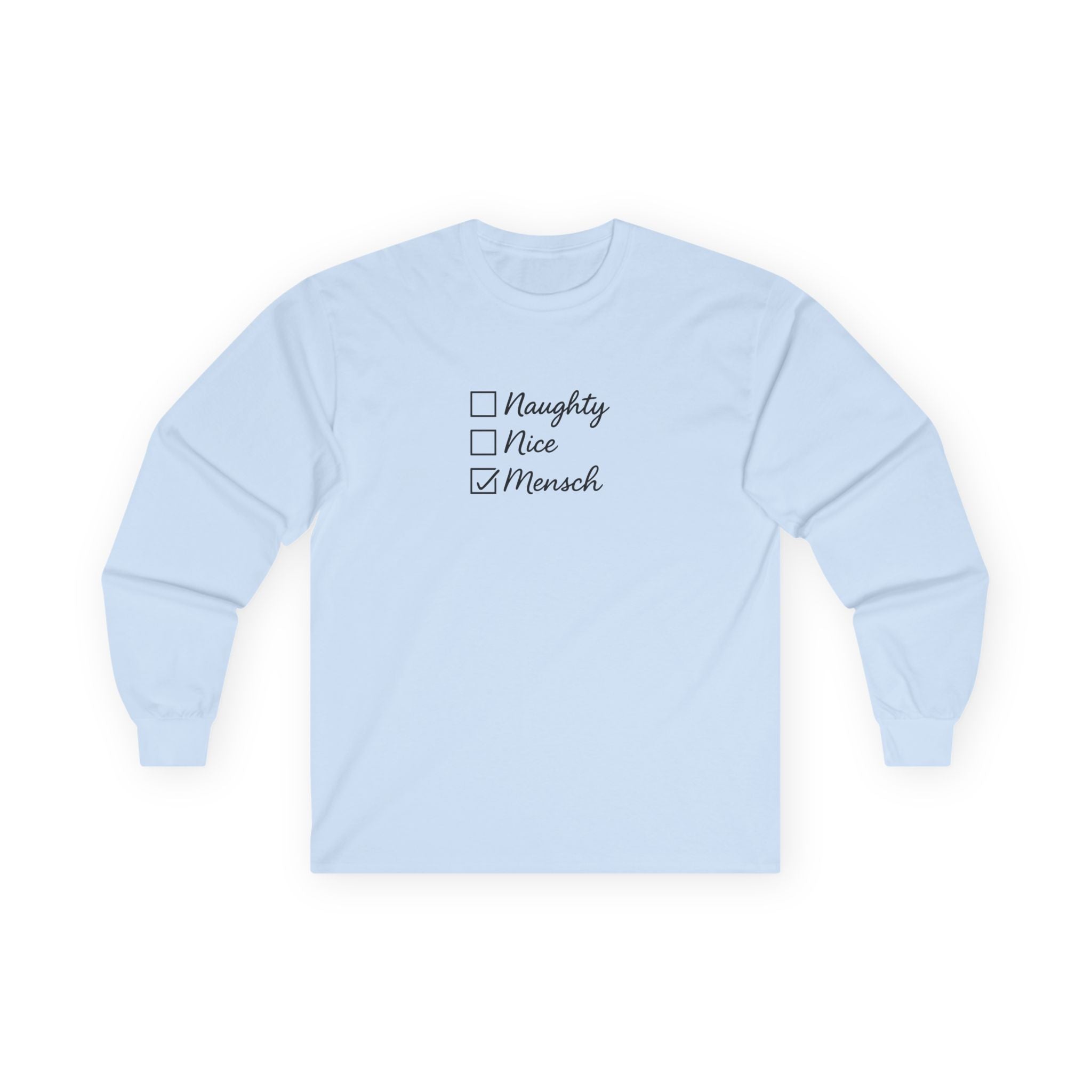 Naughty Nice Mensch checklist Long Sleeve Tee | Holiday Hanukkah Jewish