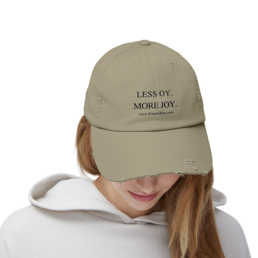 Distressed Cap, Unisex Hat for Hanukkah, Simcha Kits, Jewish Joy Yiddish Hebrew Gift, Oy More Joy Slogan, Chanukah Baseball Cap, Vintage