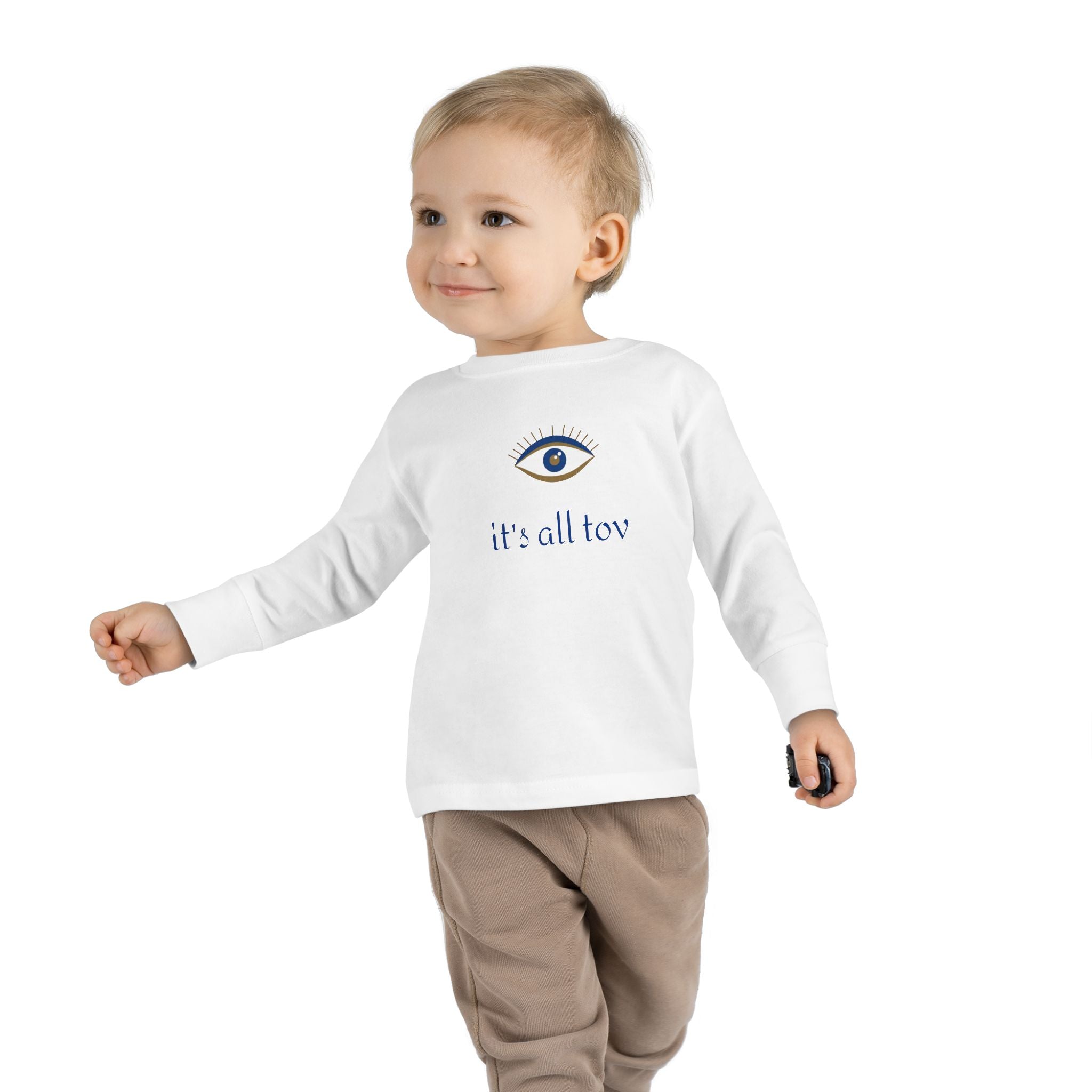 Positive Energy Toddler Long Sleeve Tee with Evil Eye Design, Good Vibes Shirt for Kids, Jewish Christian Clothing, Religious Toddler Top