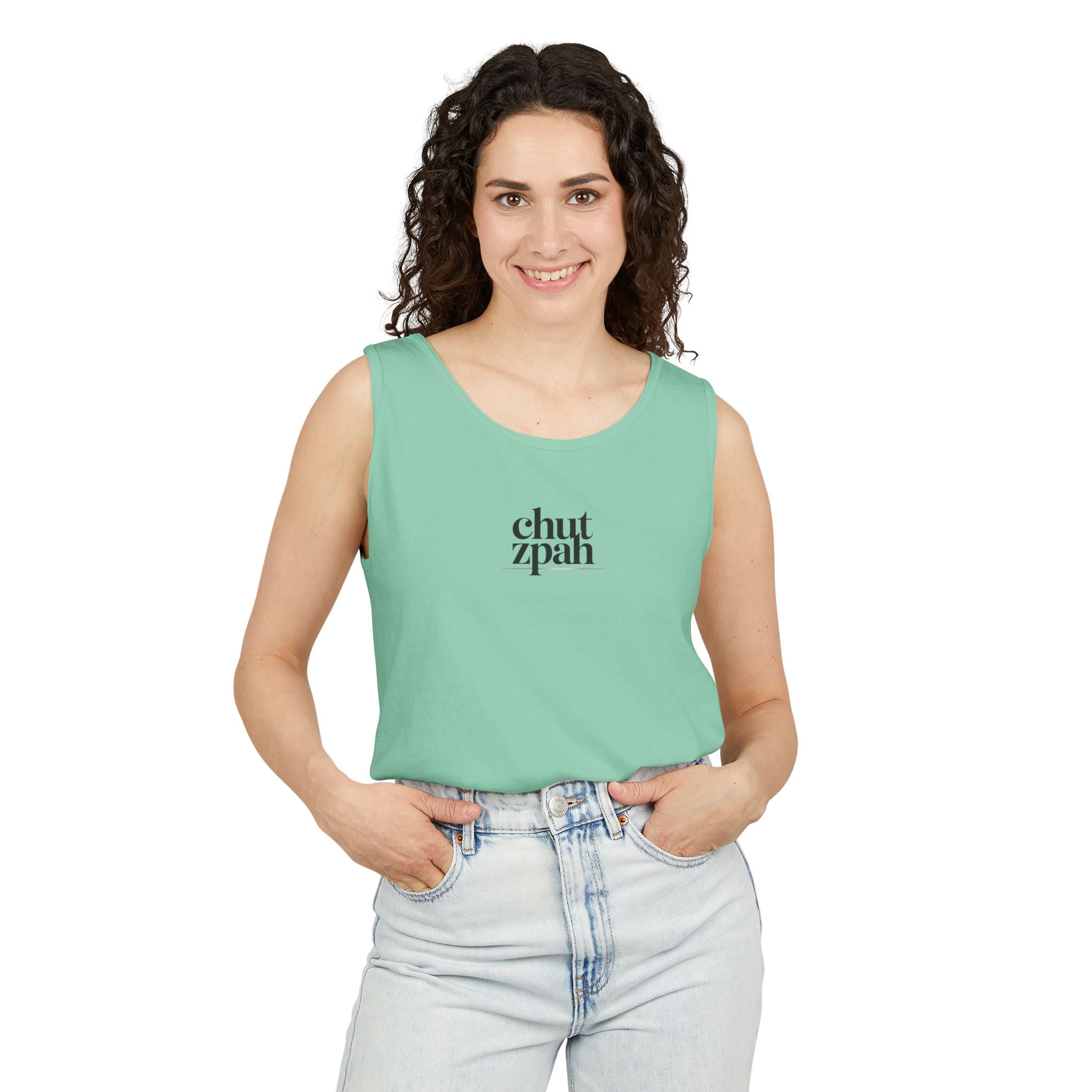Chutzpah Unisex Garment-Dyed Tank Top, Funny Tank Top, Summer Apparel, Gift for Friends, Casual Wear, Beach Day