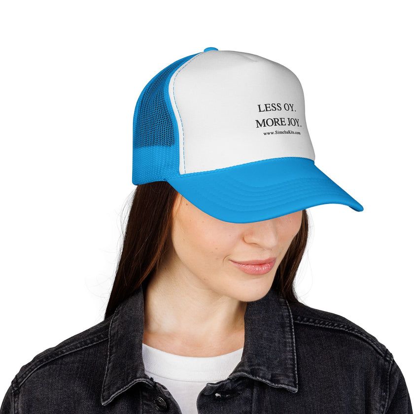 Less Oy More Joy trucker cap | minimalist text hat, Jewish humor