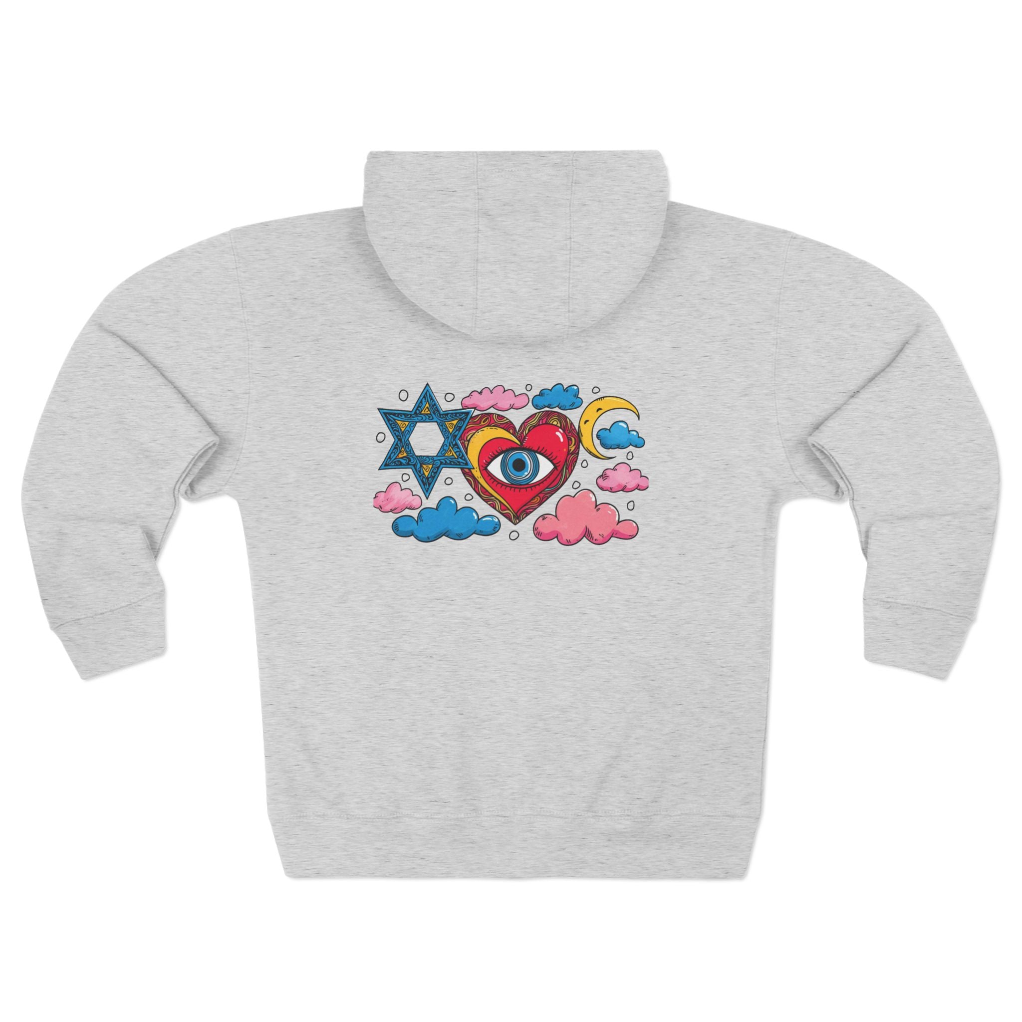 Evil Eye Star of David - Unisex Zip Hoodie Jewish Designs, Cozy Zip-Up, Perfect for Celebrations, Gifts, Everyday Wear, Spiritual Clothing