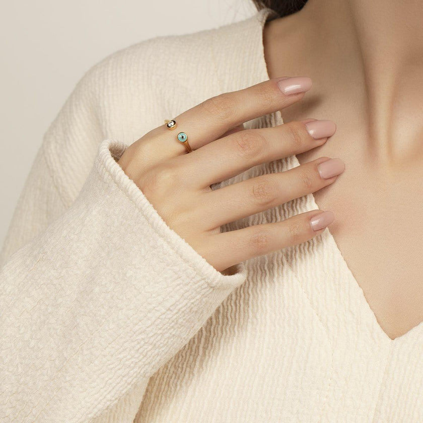 Defensive Shield - Gold Turquoise Enamel Evil Eye Ring