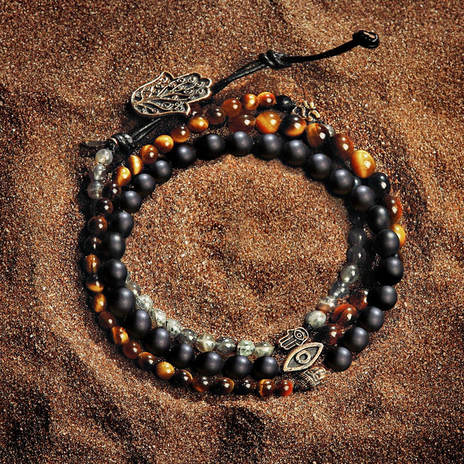 Ultimate Prosperity - Onyx Labradorite Tiger's Eye Triple Protection Wrap