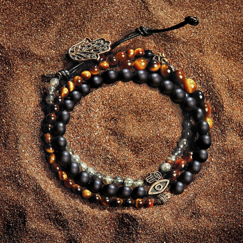 Ultimate Prosperity - Onyx Labradorite Tiger's Eye Triple Protection Wrap