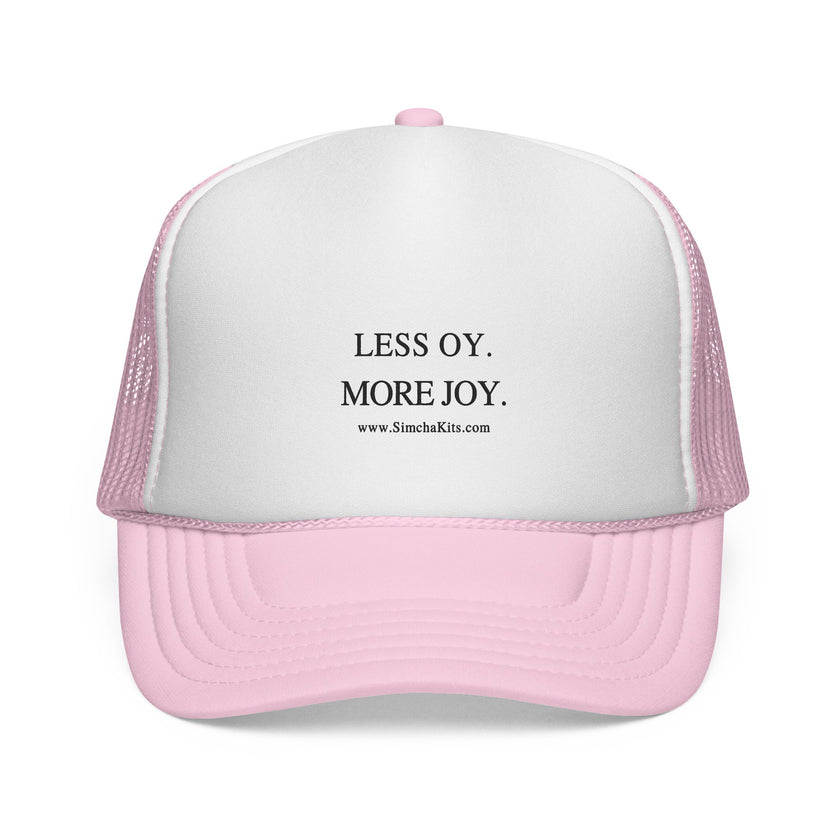 Less Oy More Joy trucker cap | minimalist text hat, Jewish humor