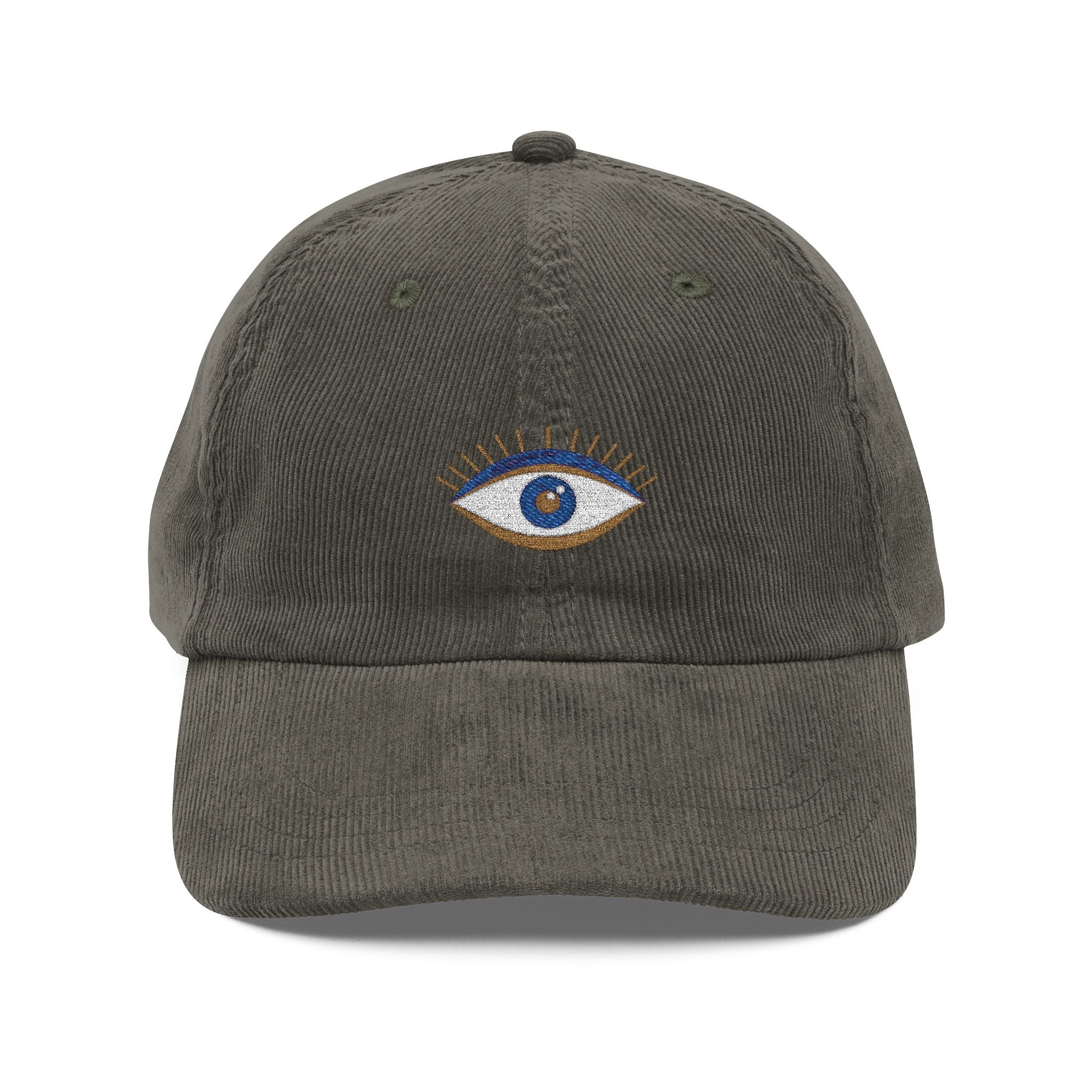 Good Vibes Embroidered Corduroy Cap, Evil Eye Good Energy Hat