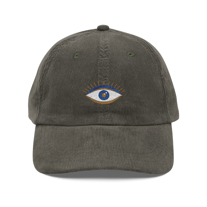 Good Vibes Embroidered Corduroy Cap, Evil Eye Good Energy Hat