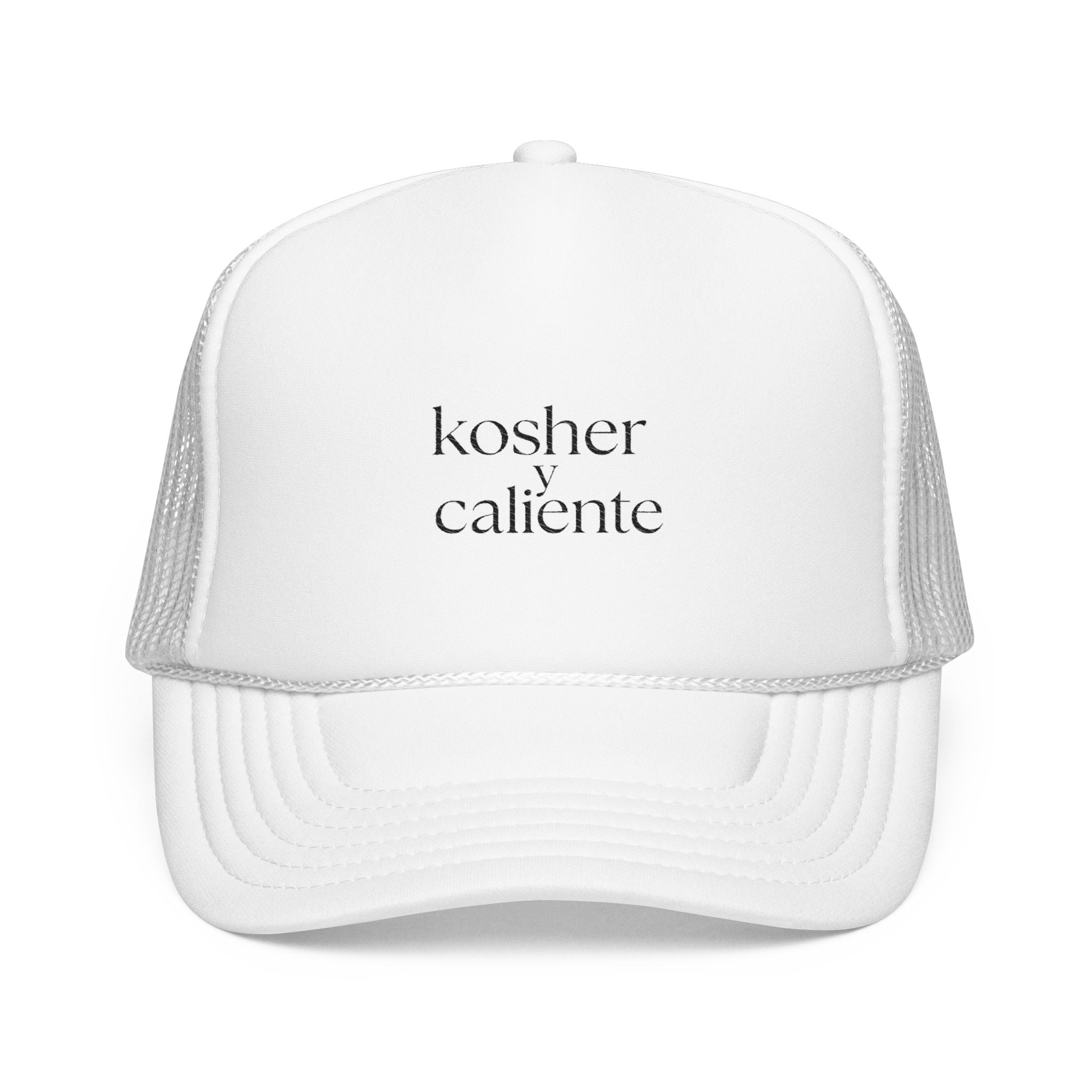 Embroidered Foam Trucker Hat, Kosher y caliente Jewish Latinx Latina Latino Judaica Hanukkah gift, Mesh Cap, Embroidered Baseball Cap, Funny