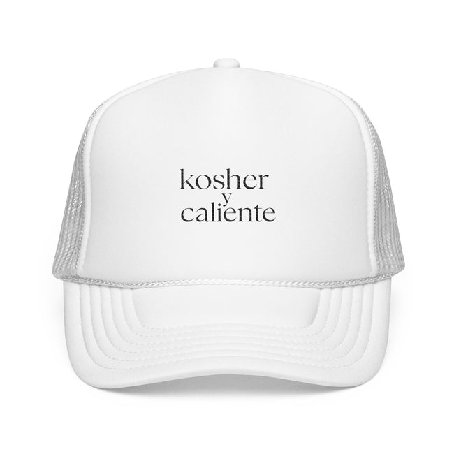 Embroidered Foam Trucker Hat, Kosher y caliente Jewish Latinx Latina Latino Judaica Hanukkah gift, Mesh Cap, Embroidered Baseball Cap, Funny