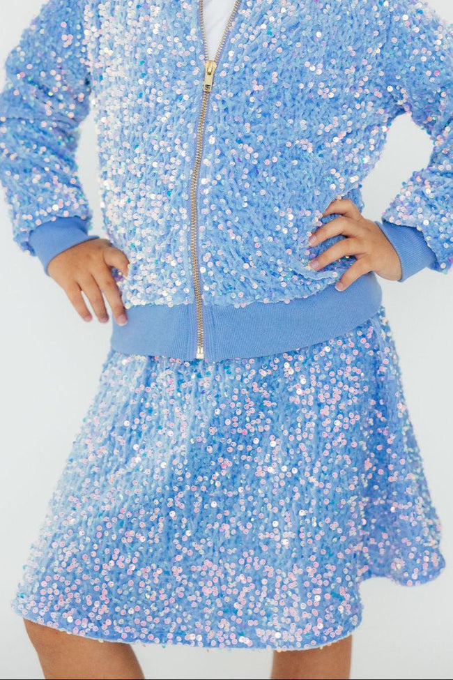 Light Blue Velvet Sequin Twirl Skort
