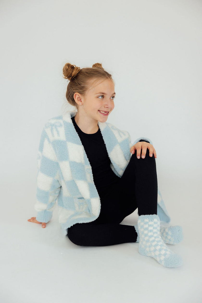 Light Blue Checker Cozy Socks