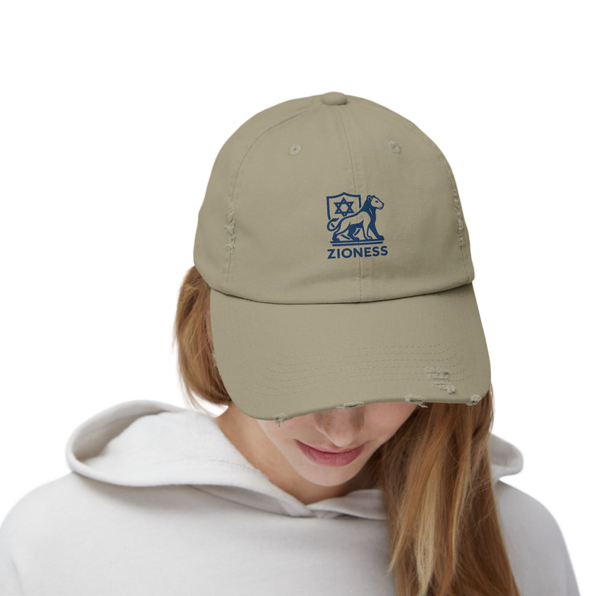 Distressed Cap, Zioness Zionist Israeli Love Judaica Jewish Joy, We Will Dance Again, Never Again, Jewish Star Chai Hamsa, Unisex Hat,