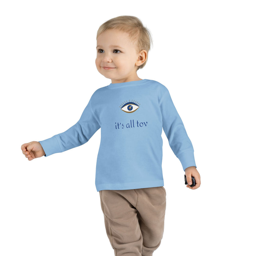 Positive Energy Toddler Long Sleeve Tee with Evil Eye Design, Good Vibes Shirt for Kids, Jewish Christian Clothing, Religious Toddler Top
