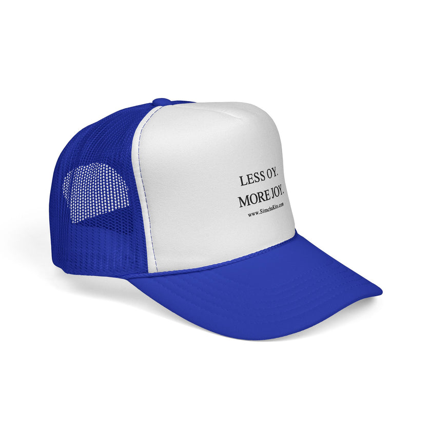 Less Oy More Joy trucker cap | minimalist text hat, Jewish humor