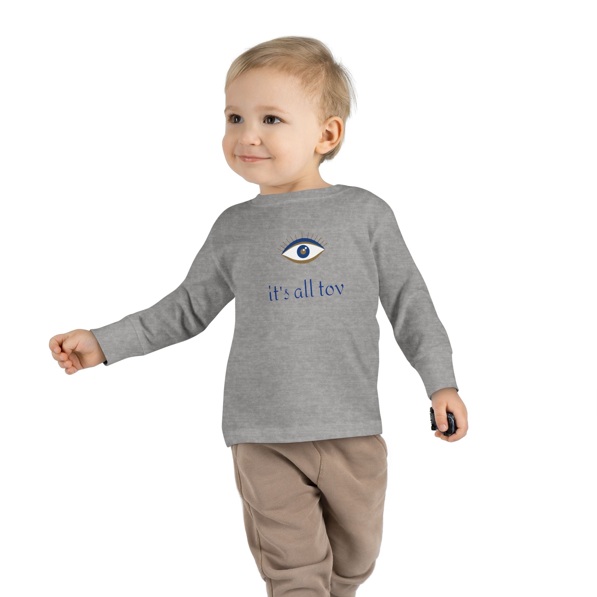 Positive Energy Toddler Long Sleeve Tee with Evil Eye Design, Good Vibes Shirt for Kids, Jewish Christian Clothing, Religious Toddler Top