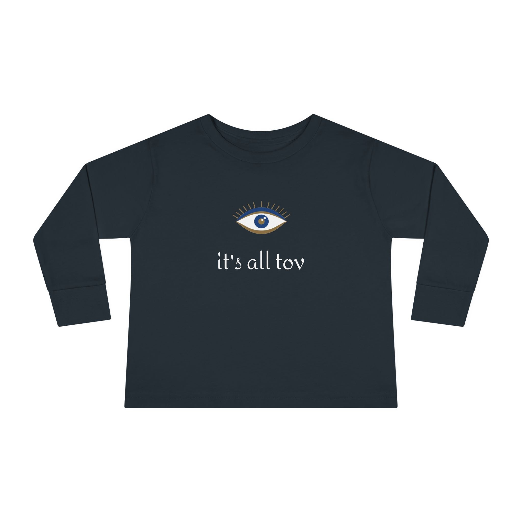 Positive Energy Toddler Long Sleeve Tee with Evil Eye Design, Good Vibes Shirt for Kids, Jewish Christian Clothing, Religious Toddler Top